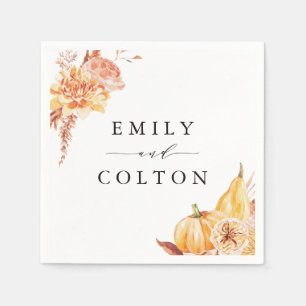 Rustic Fall Gold Floral Pumpkin Wedding Napkins