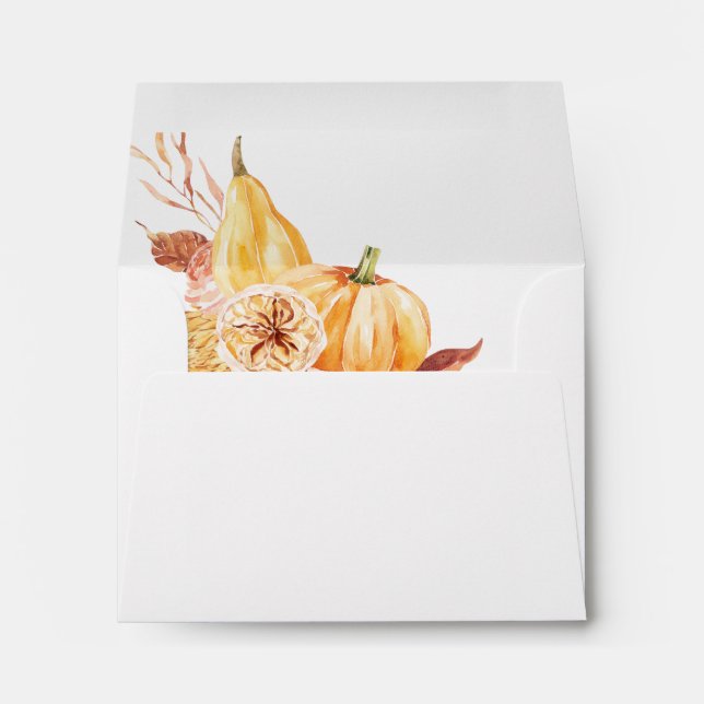 Rustic Fall Gold Floral Pumpkin Wedding RSVP Envelope (Back (Bottom))