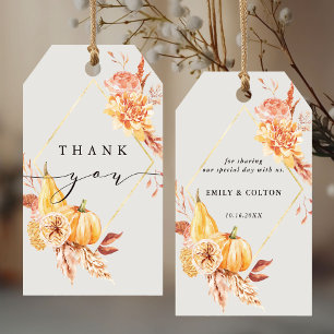Rustic Fall Gold Floral Pumpkin Wedding Thank You Gift Tags
