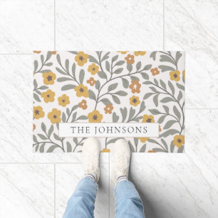 Rustic Fall Gray Leaves Orange Floral Family Doormat