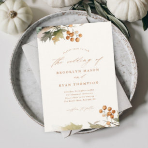 Rustic Fall Greenery Leaves Budget Wedding Invite
