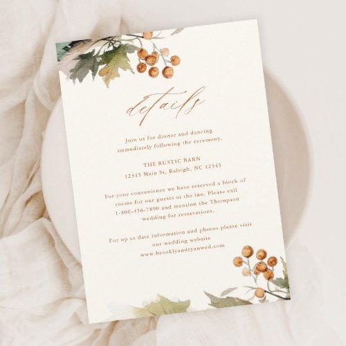 Rustic Fall Greenery Leaves Foliage Wedding Detail Enclosure Card