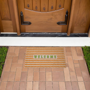 Rustic Fall Halloween Orange Pattern Welcome Coir Fiber Doormat