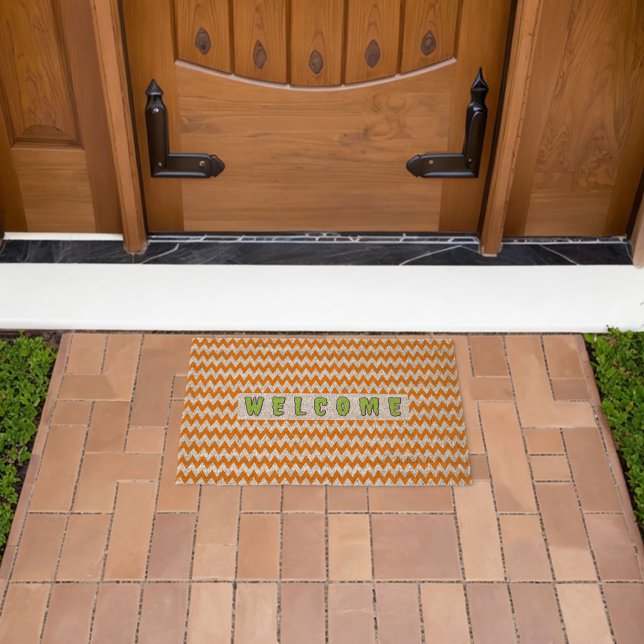 Rustic Fall Halloween Orange Pattern Welcome Coir Fiber Doormat (Insitu (Outdoor))