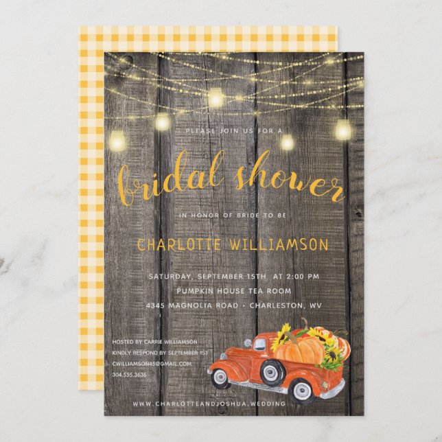 Rustic Fall Harvest Barnwood Lights Bridal Shower Invitation (Front/Back)