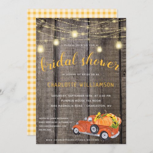 Rustic Fall Harvest Barnwood Lights Bridal Shower Invitation