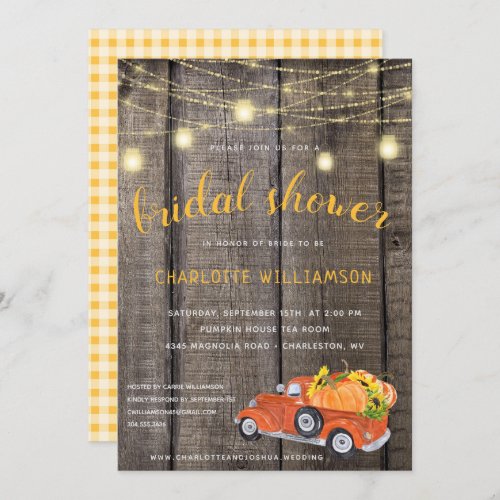 Rustic Fall Harvest Barnwood Lights Bridal Shower Invitation