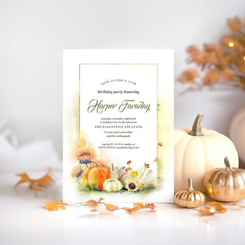 Rustic Fall Harvest Pumpkin Sunflower Birthday Invitation