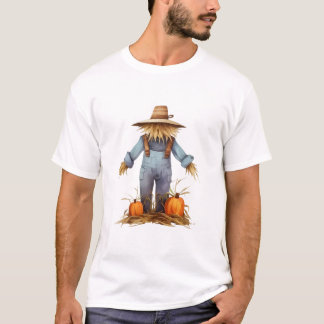 Rustic Fall Harvest Scarecrow & Pumpkins Graphic  T-Shirt