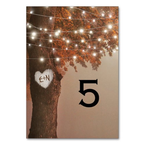 Rustic Fall Heart Tree Wedding Table Number