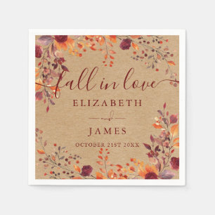 Rustic Fall In Love Autumn Fall Floral Leaves Napkins