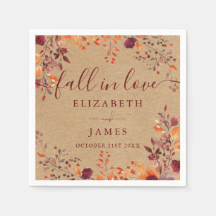 Rustic Fall In Love Autumn Fall Floral Wedding Napkins