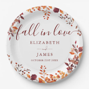 Rustic Fall In Love Autumn Fall Floral Wedding Paper Plates