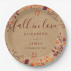 Rustic Fall In Love Autumn Fall Floral Wedding Paper Plates