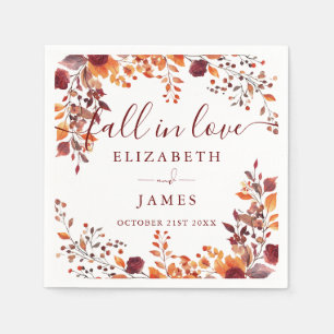Rustic Fall In Love Autumn Floral Wedding Napkins