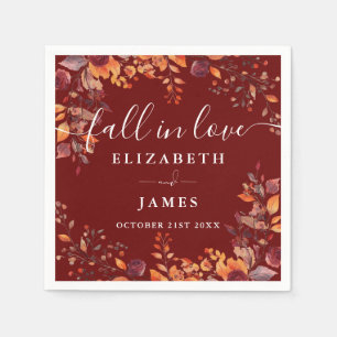 Rustic Fall In Love Autumn Floral Wedding Napkins