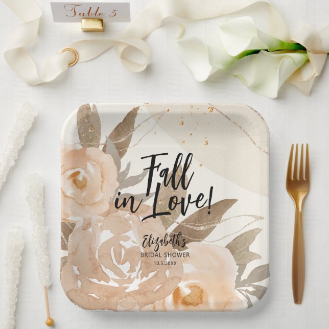 Rustic Fall in Love Autumn Flowers Paper Plates (Wedding)