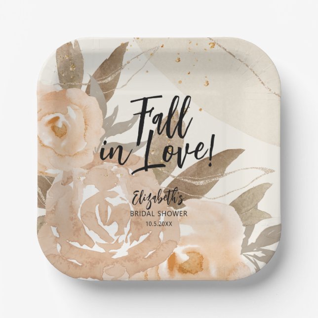 Rustic Fall in Love Autumn Flowers Paper Plates (Front)
