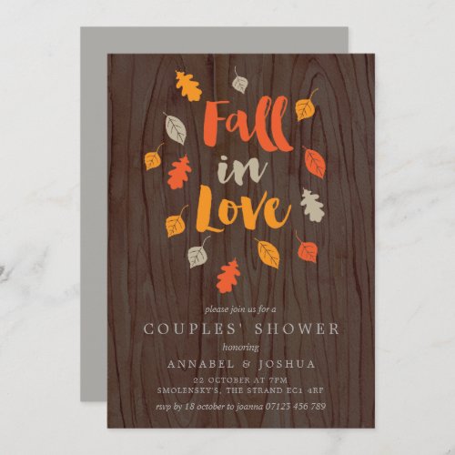 Rustic Fall in Love Autumn Leaves Couples Shower Invitation