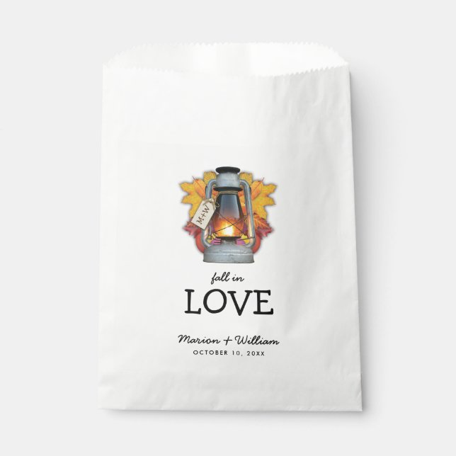 Rustic Fall in Love Autumn Leaves Wedding Favor Bag (Front)
