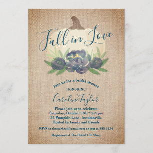 Rustic Fall in Love Blue Floral Bridal Shower Invitation