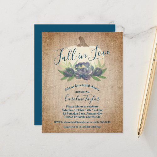 Rustic Fall in Love Blue Floral Wedding Invitation