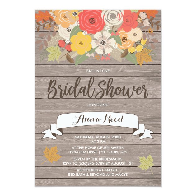 Rustic Fall In Love Bridal Shower Invitation