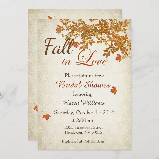 Rustic Fall in Love Bridal Shower Invitation (Front/Back)