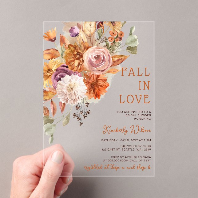 Rustic Fall in Love Fall Floral Bridal Shower Acrylic Invitations (Insitu (Handheld))