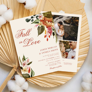 Rustic Fall in Love Floral Wedding Photo QR code Invitation
