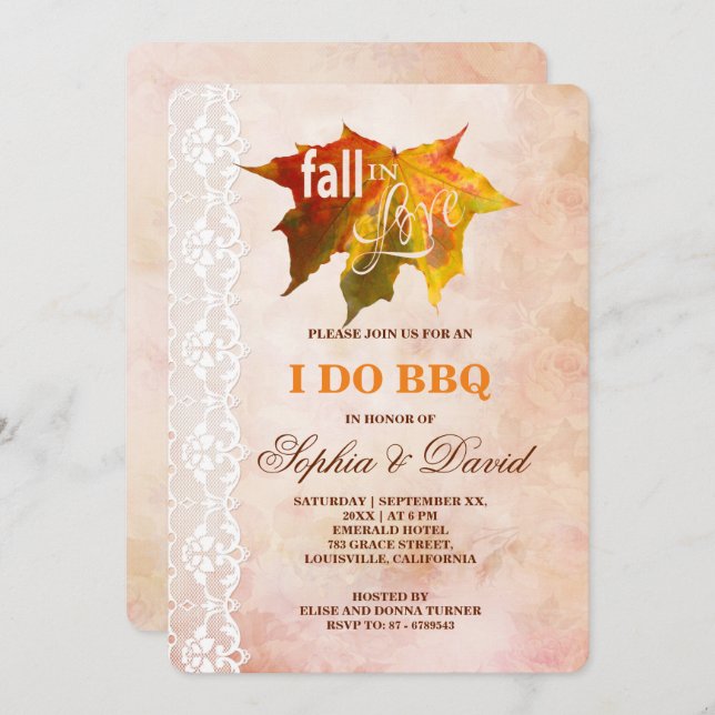 Rustic Fall in Love Lace I DO BBQ Invitation (Front/Back)