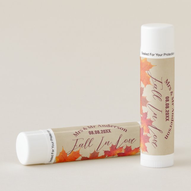 Rustic Fall in Love Leaves Autumn Wedding Favor Lip Balm (Front)