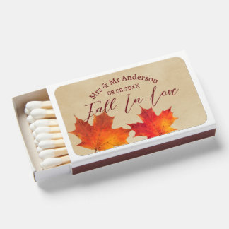 Rustic Fall in Love Leaves Autumn Wedding Favor Matchboxes