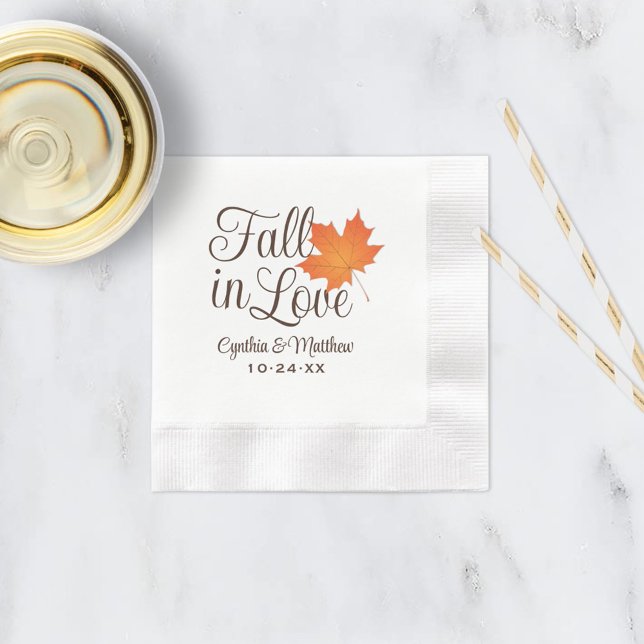 Rustic Fall in Love Maple Leaf Wedding Napkins (Creator Uploaded)
