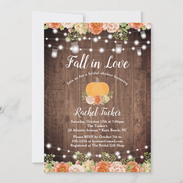 Rustic Fall in Love Mason Jar Lights Bridal Shower Invitation (Front)