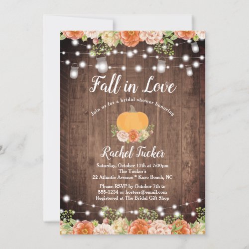 Rustic Fall in Love Mason Jar Lights Bridal Shower Invitation