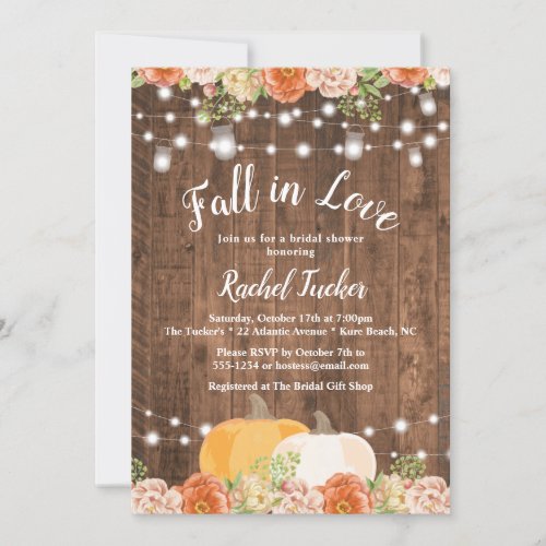 Rustic Fall in Love Mason Jar Lights Bridal Shower Invitation