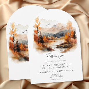 Rustic Fall In Love Mountain Scene Arch Wedding Invitation
