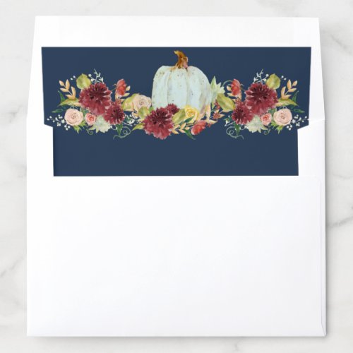 Rustic Fall in Love Navy Burgundy Floral Pumpkin Envelope Liner