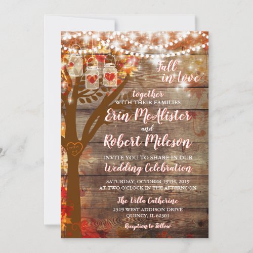 Rustic Fall in Love Oak Tree Wedding Invitation