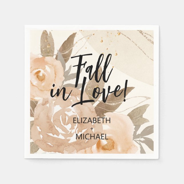 Rustic Fall in Love Peach Flowers Napkins (Front)