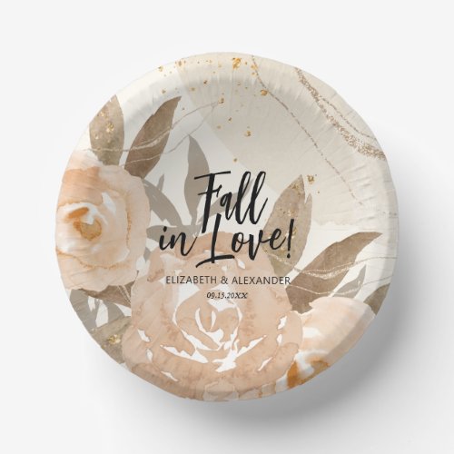 Rustic Fall in Love Peach Flowers Paper Bowls