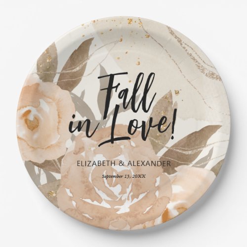 Rustic Fall in Love Peach Flowers Paper Plates
