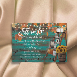 Rustic Fall in Love Perfect Blender Teal Wedding Invitation