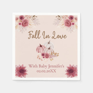 Rustic Fall In Love Pink Pumpkin Baby Shower Napkins