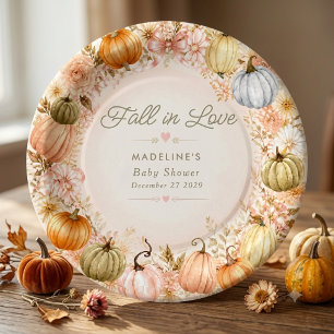 Rustic Fall in Love Pumpkin Autumn Baby Shower Paper Plates