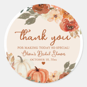 Rustic Fall in Love Pumpkin Autumn Bridal Shower Classic Round Sticker