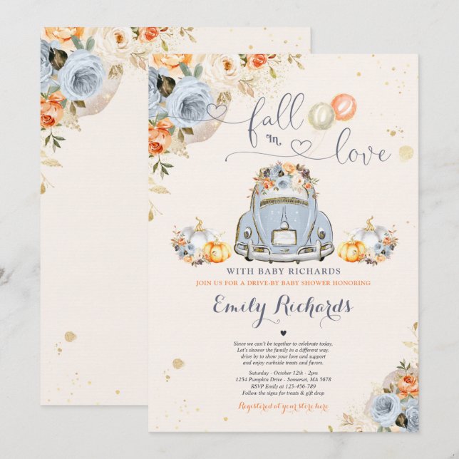Rustic Fall In Love Pumpkin Drive By Baby Shower Invitation (Front/Back)