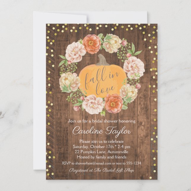 Rustic Fall in Love Pumpkin Fall Bridal Shower Invitation (Front)