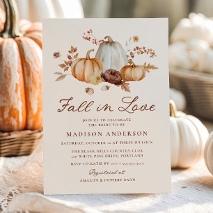 Rustic Fall in Love Pumpkin Floral Bridal Shower Invitation